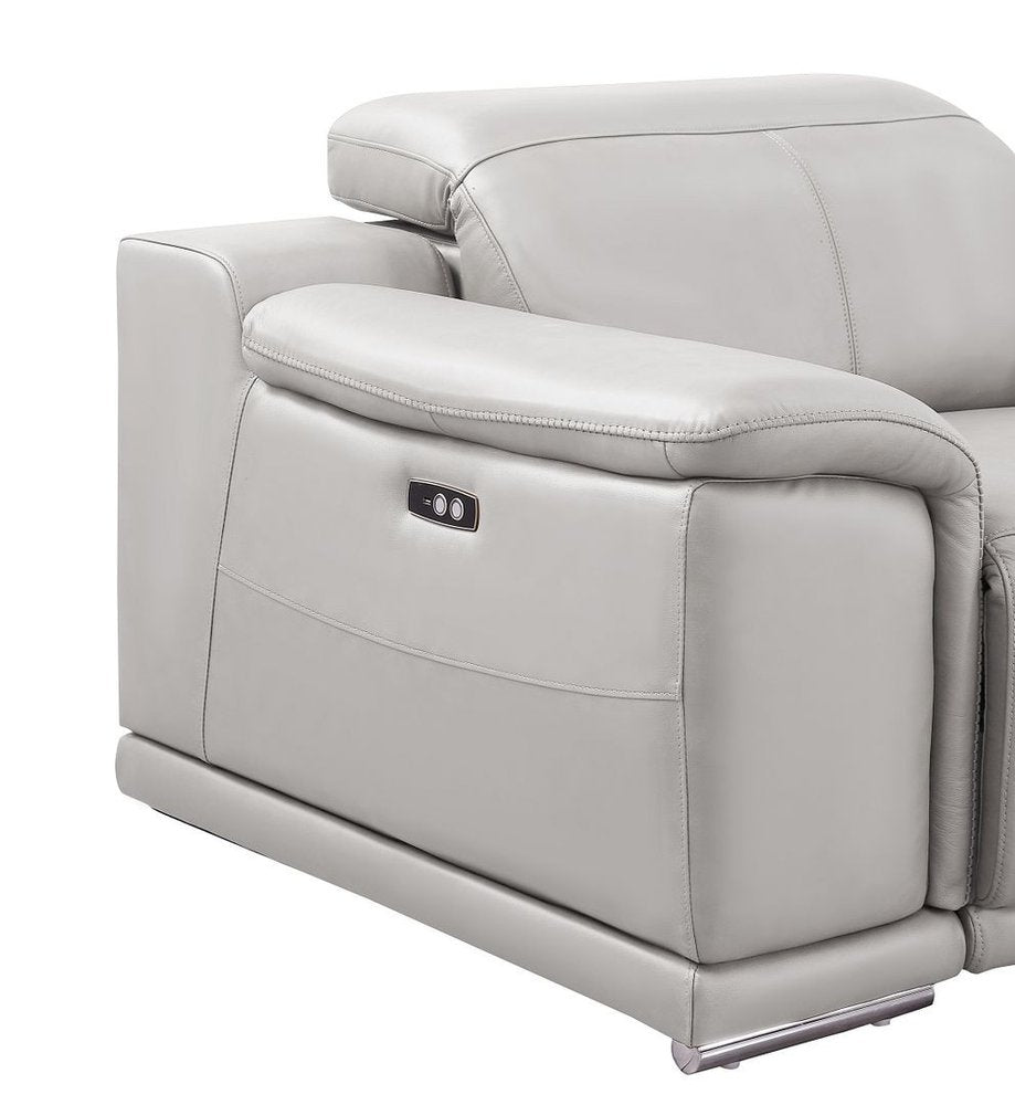 80" Ash Gray and Silver Leather Power Reclining Loveseat