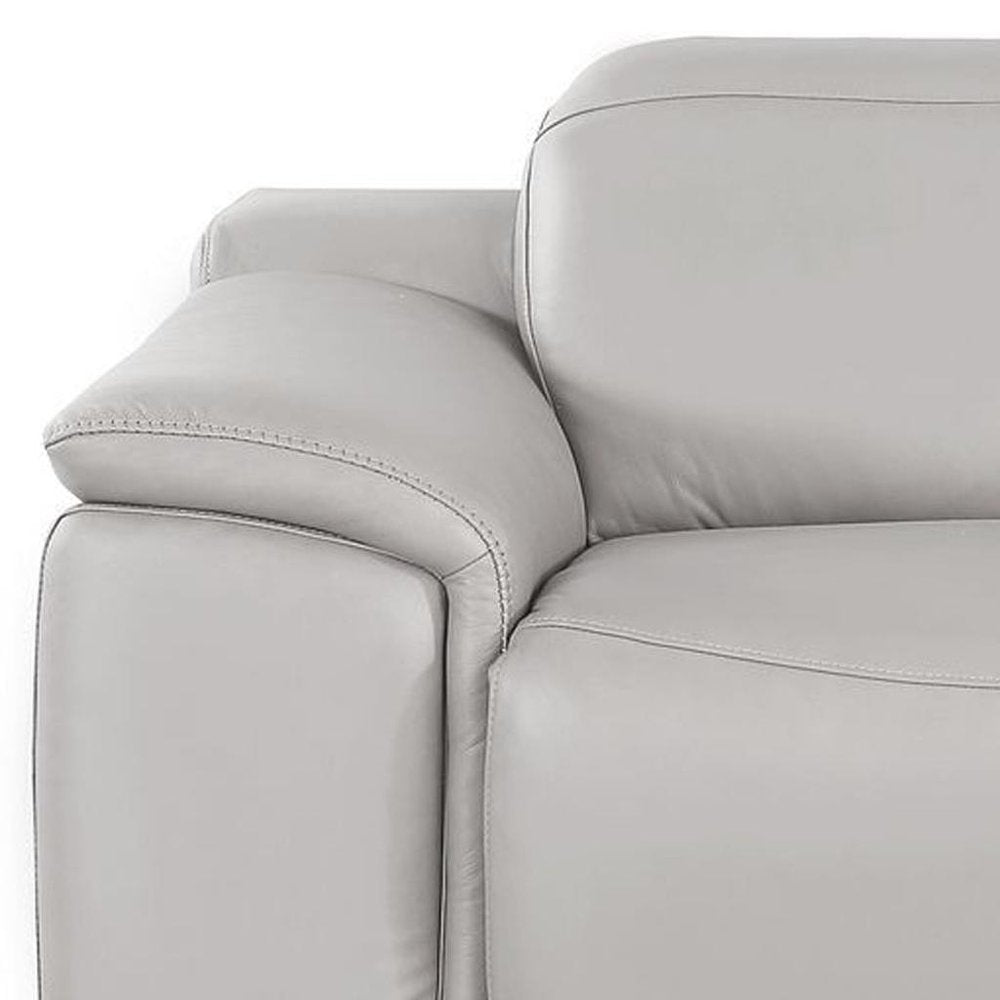 80" Ash Gray and Silver Leather Power Reclining Loveseat