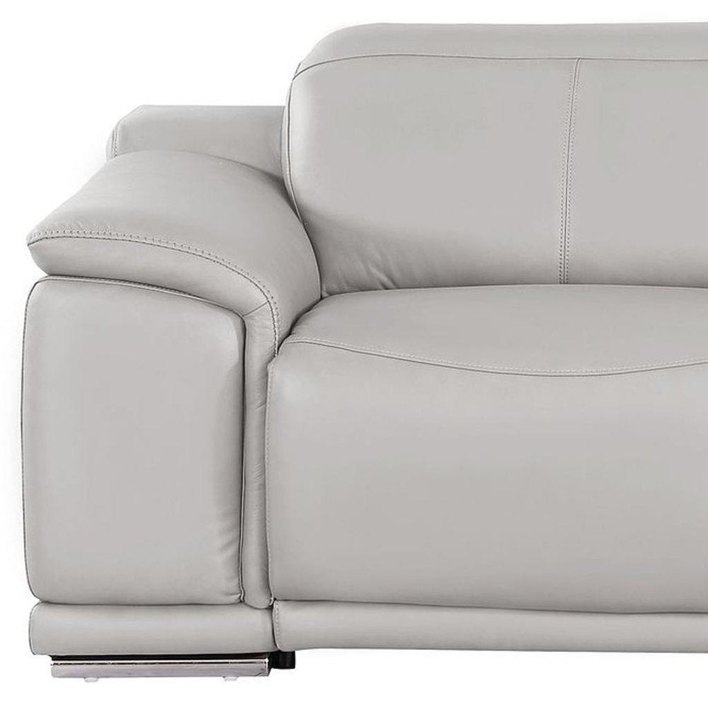 80" Ash Gray and Silver Leather Power Reclining Loveseat