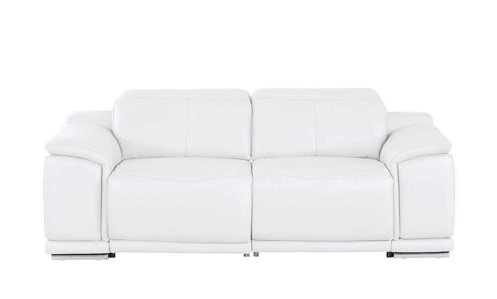 80" White and Silver Leather Power Reclining Loveseat