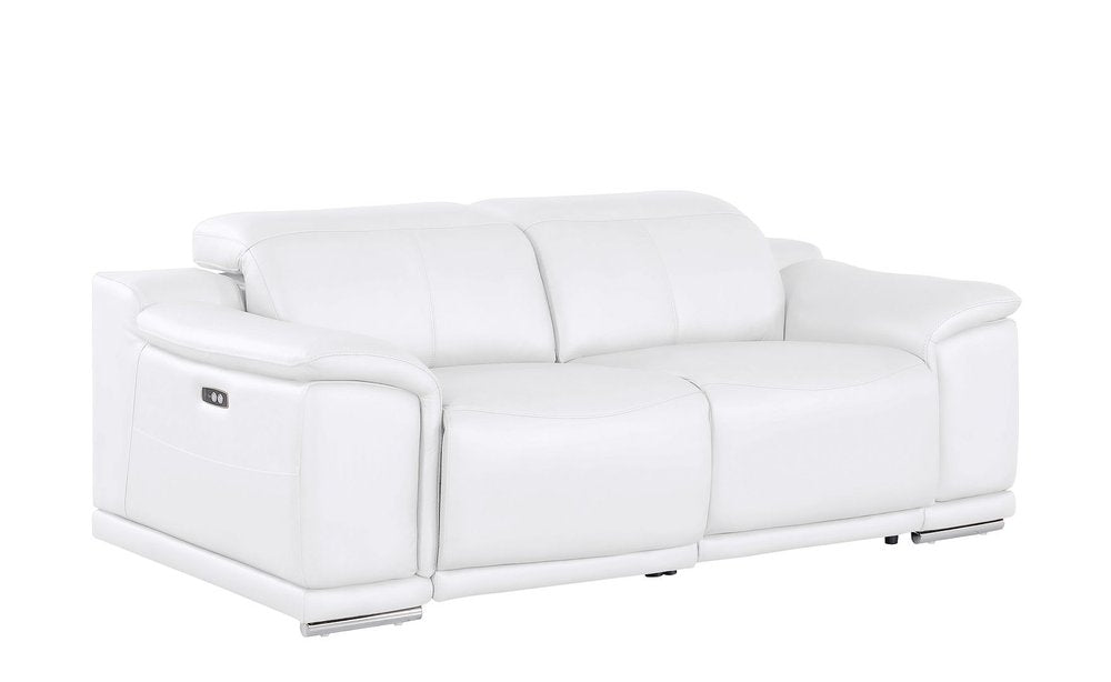 80" White and Silver Leather Power Reclining Loveseat