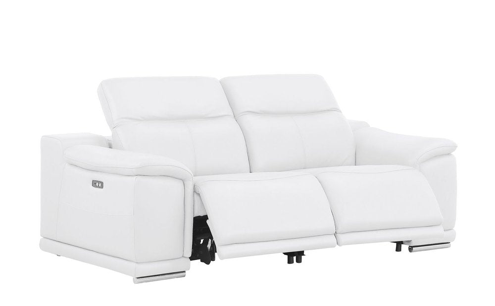 80" White and Silver Leather Power Reclining Loveseat