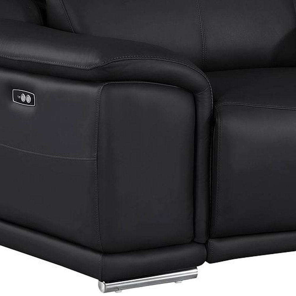 93" Black and Silver Leather Power Reclining Loveseat