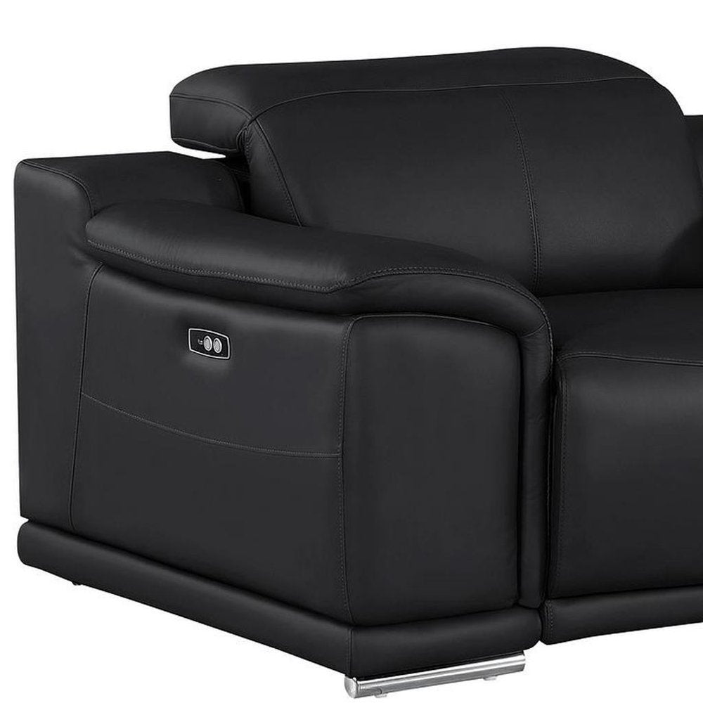 93" Black and Silver Leather Power Reclining Loveseat