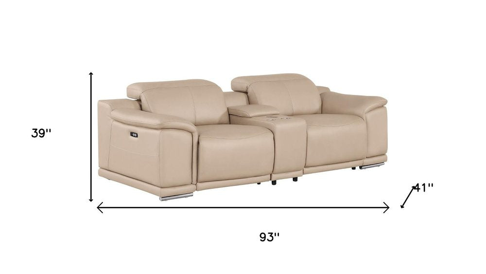93" Ash Gray and Silver Leather Power Reclining Loveseat