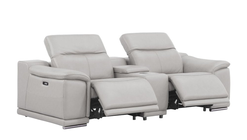 93" Ash Gray and Silver Leather Power Reclining Loveseat