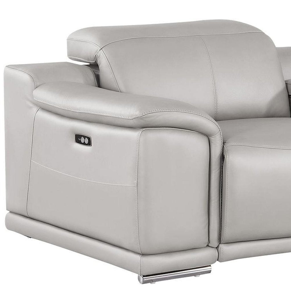 93" Ash Gray and Silver Leather Power Reclining Loveseat