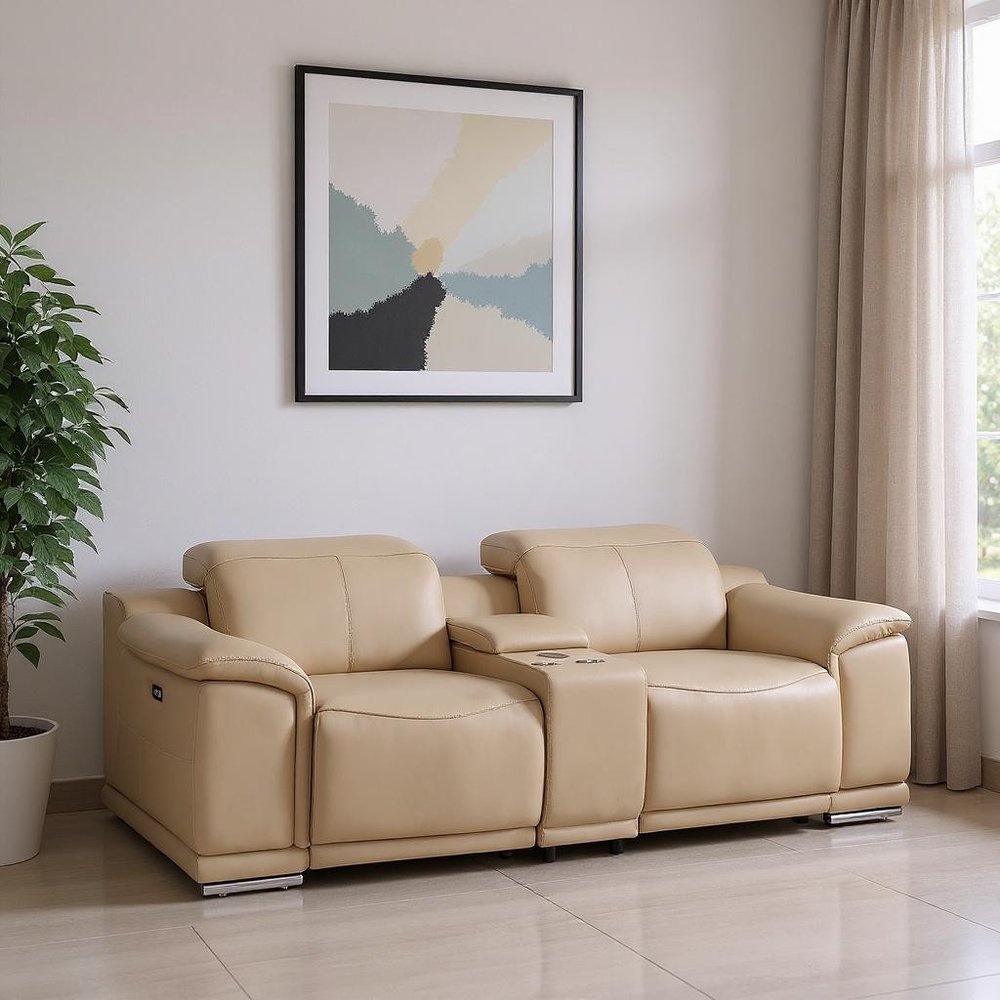 93" Ash Gray and Silver Leather Power Reclining Loveseat
