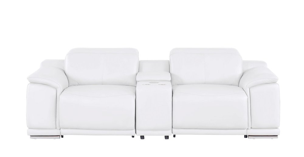 93" White and Silver Leather Power Reclining Loveseat