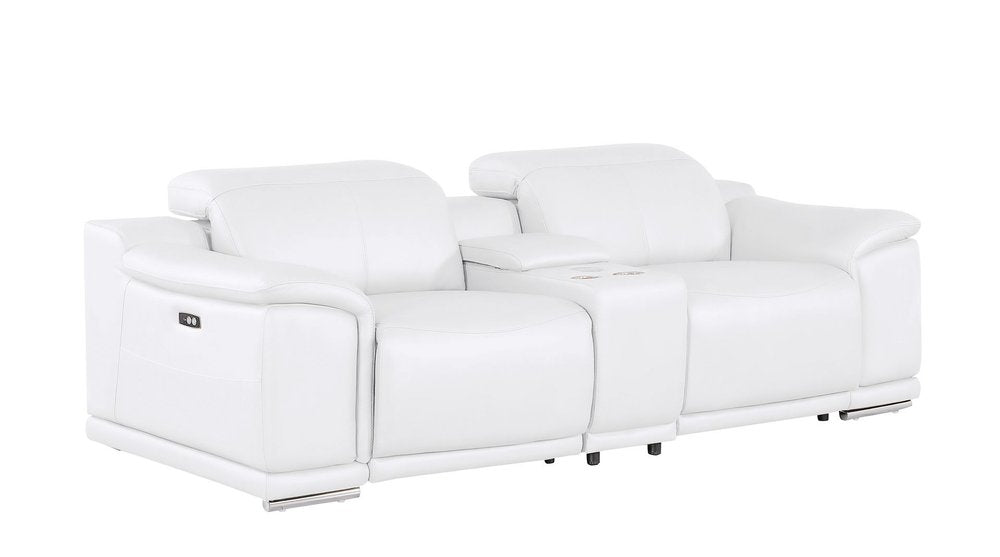 93" White and Silver Leather Power Reclining Loveseat