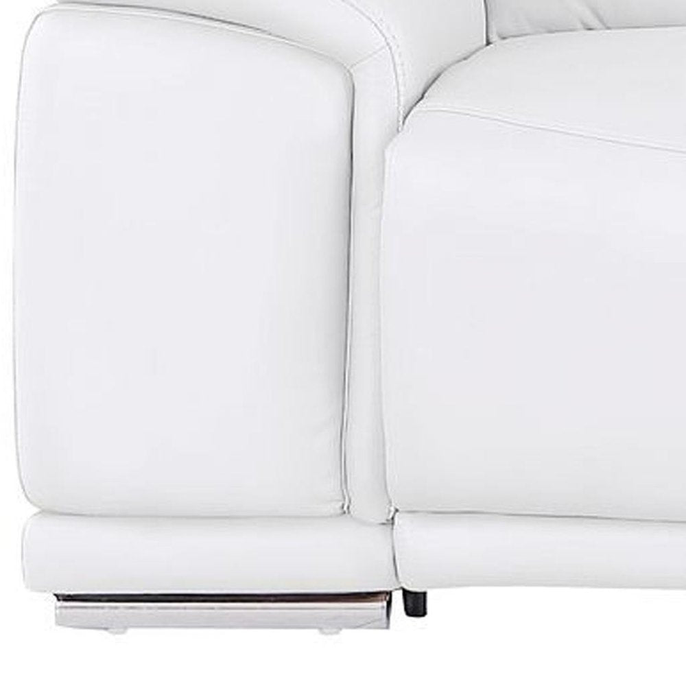 93" White and Silver Leather Power Reclining Loveseat