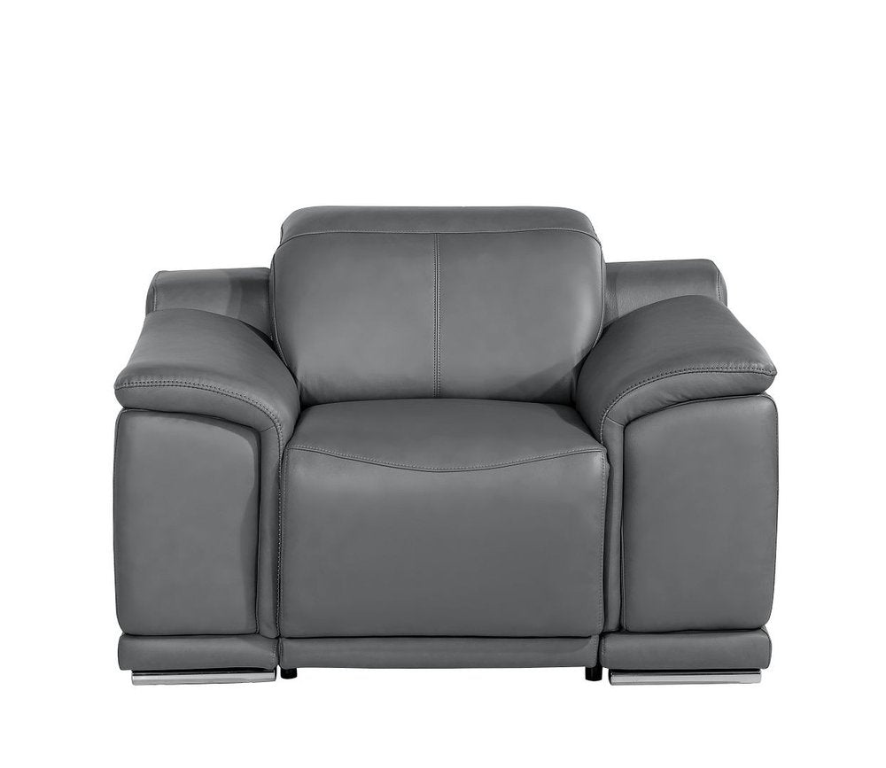39" Battleship Gray Genuine Leather Wall Hugger Power Recliner With USB