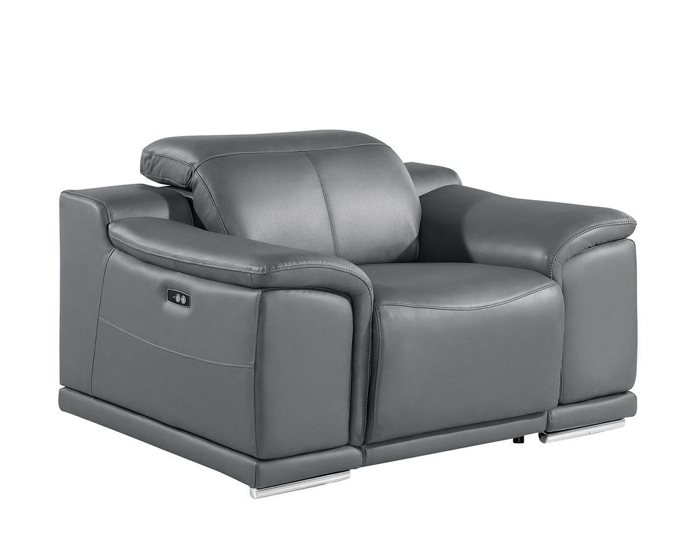 39" Battleship Gray Genuine Leather Wall Hugger Power Recliner With USB