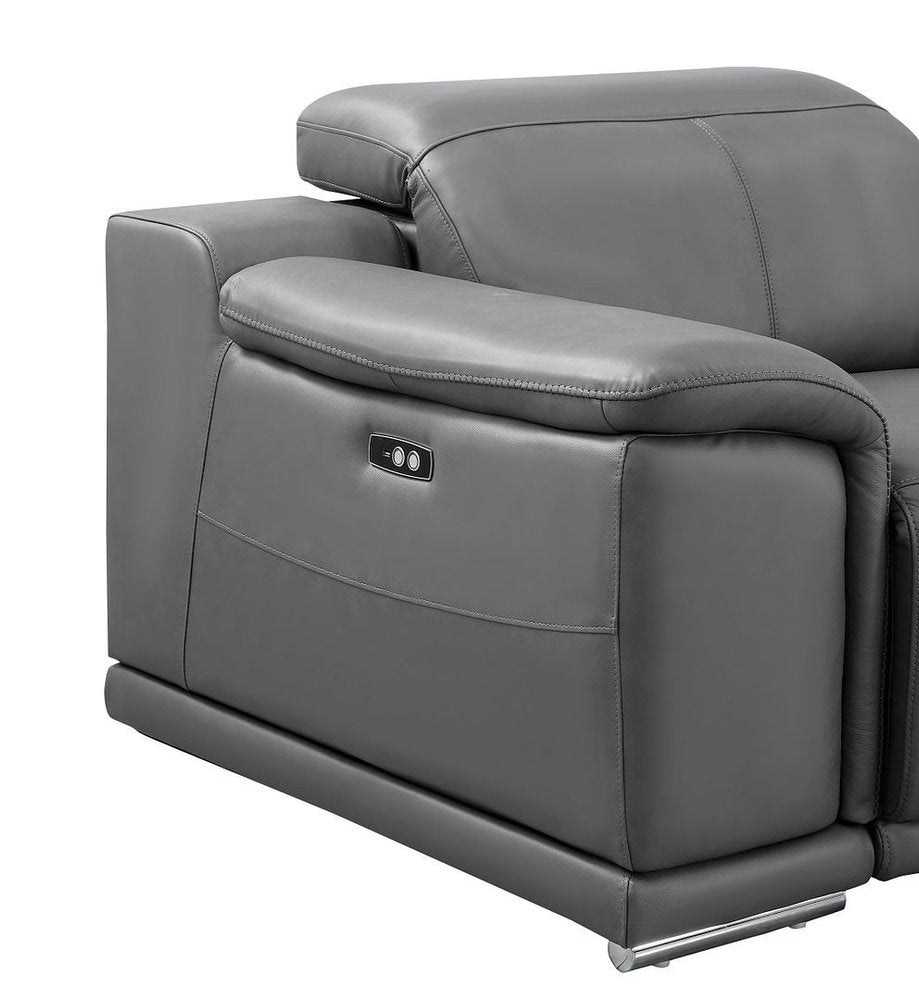 39" Battleship Gray Genuine Leather Wall Hugger Power Recliner With USB
