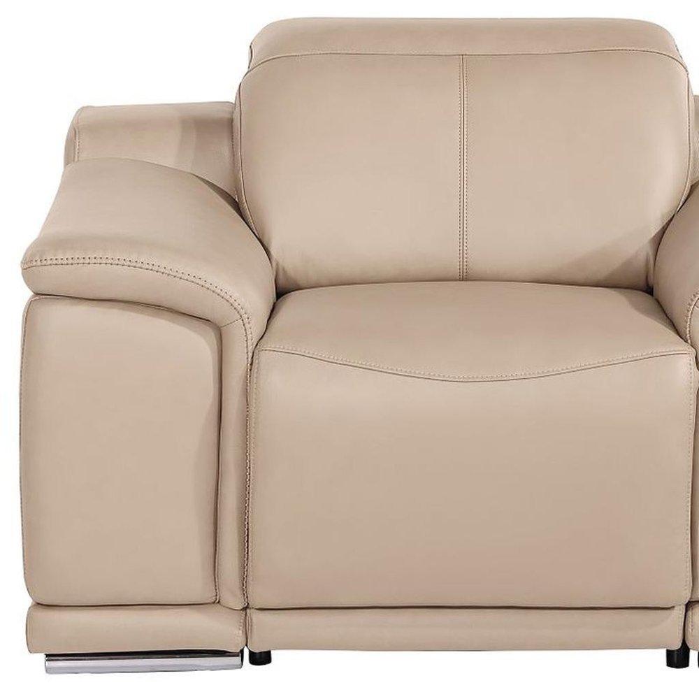 39" Battleship Gray Genuine Leather Wall Hugger Power Recliner With USB