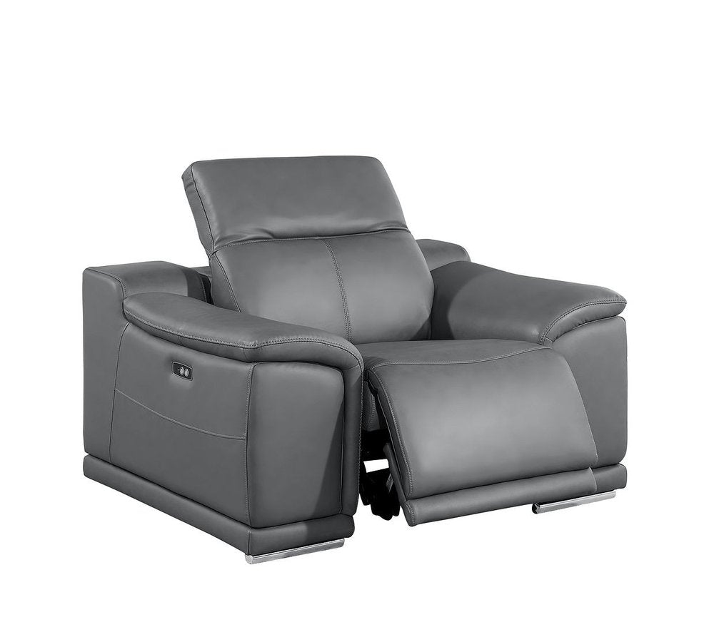 Three Piece Battleship Gray Genuine Leather Five Person Seating Set
