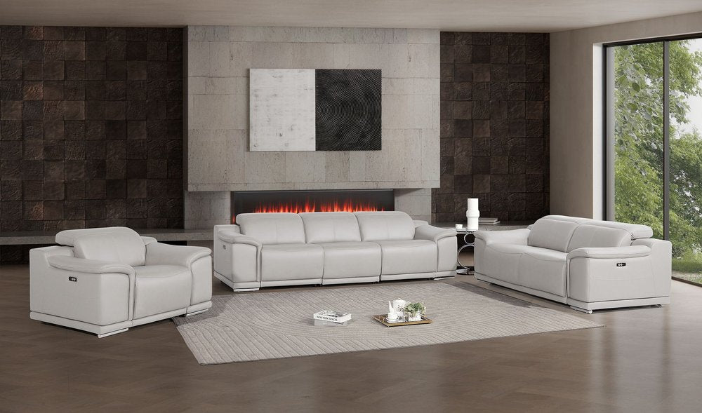 Three Piece Ash Gray Genuine Leather Five Person Seating Set