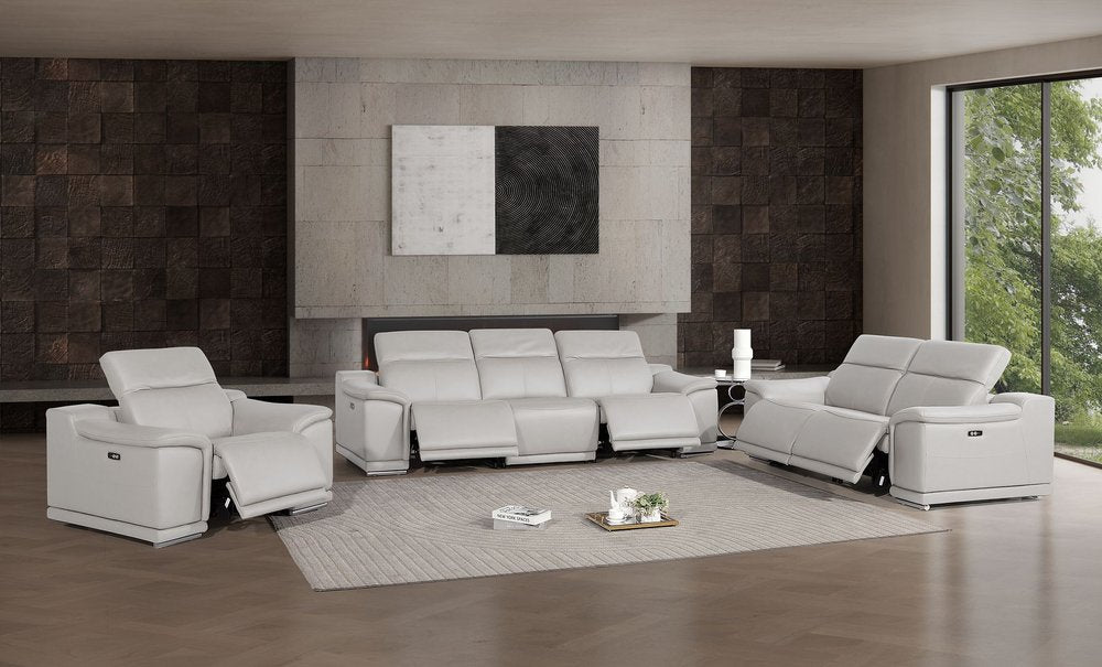 Three Piece Ash Gray Genuine Leather Five Person Seating Set