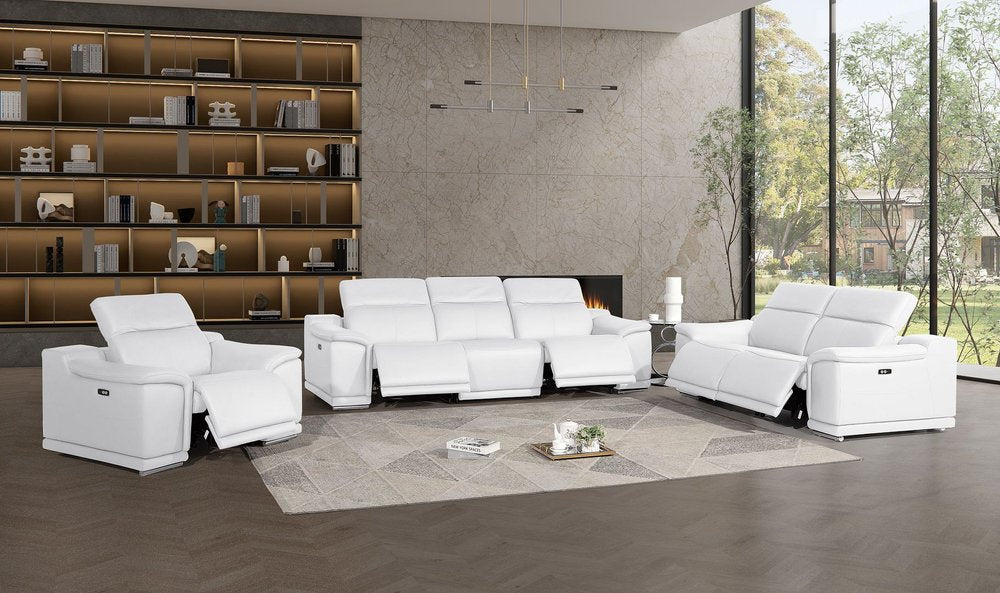 Three Piece White Genuine Leather Five Person Seating Set