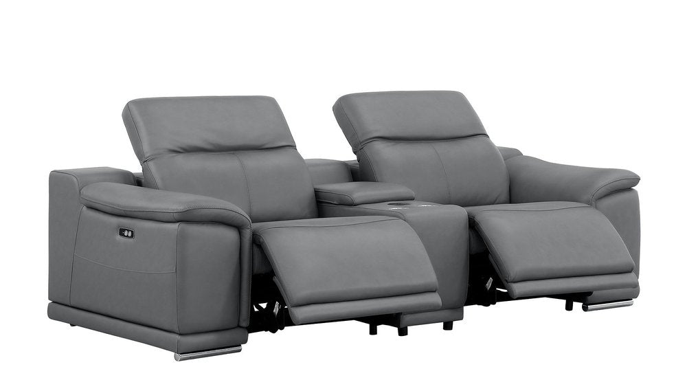 Two Piece Battleship Gray Genuine Leather Five Person Seating Set