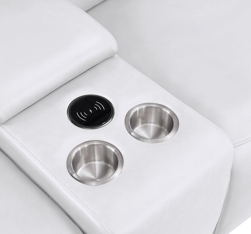 Two Piece White Genuine Leather Five Person Seating Set