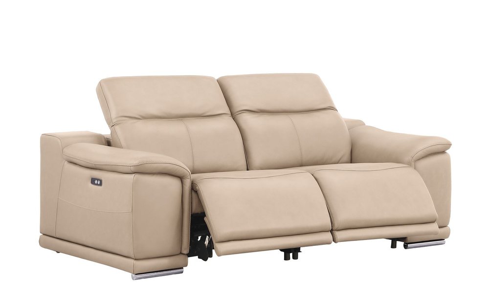 Three Piece Beige Genuine Leather Six Person Seating Set