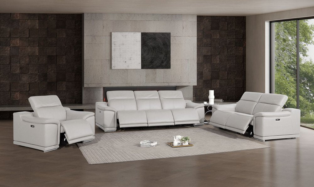 Three Piece Ash Gray Genuine Leather Six Person Seating Set