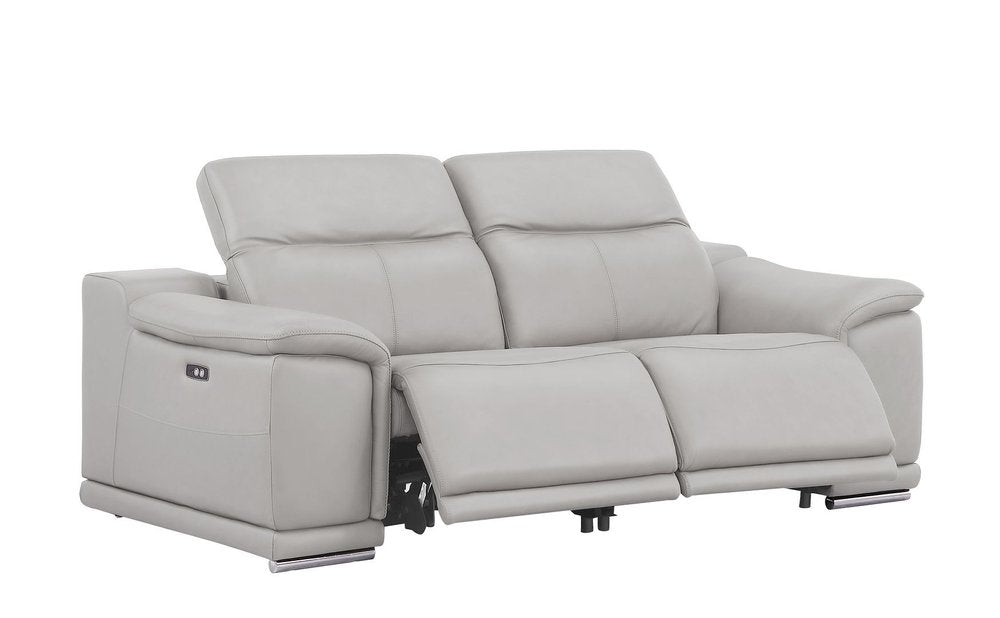 Three Piece Ash Gray Genuine Leather Six Person Seating Set