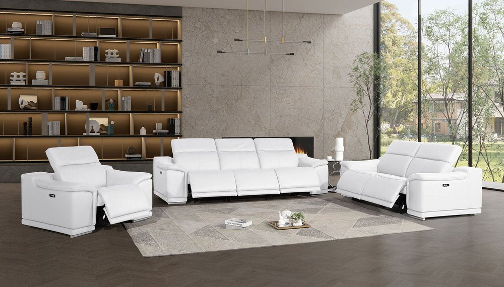 Three Piece White Genuine Leather Six Person Seating Set