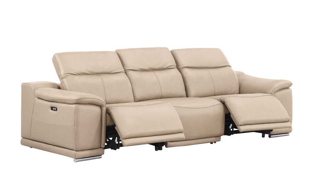 Three Piece Beige Genuine Leather Five Person Seating Set