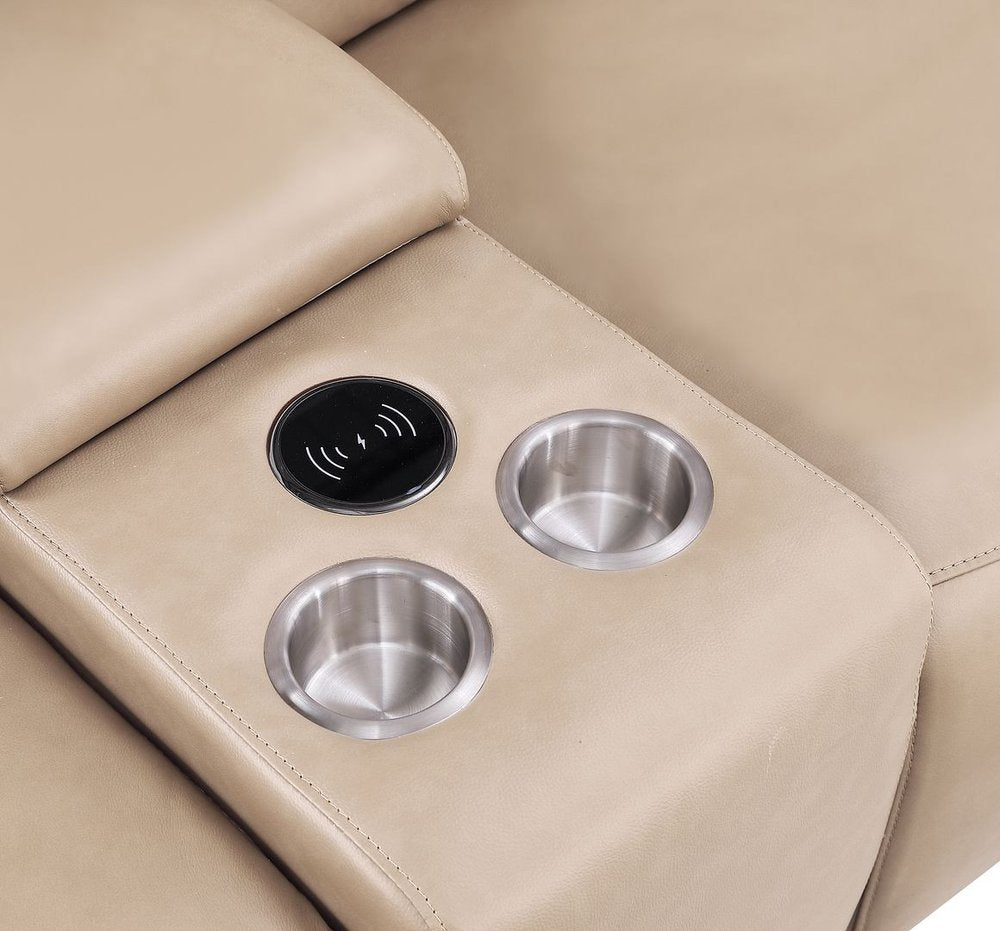 Three Piece Beige Genuine Leather Five Person Seating Set