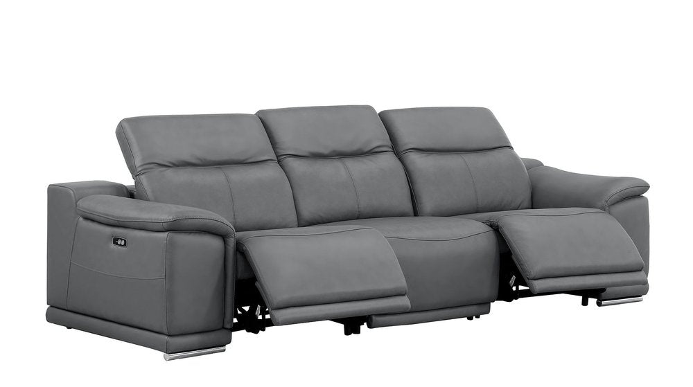Three Piece Battleship Gray Genuine Leather Five Person Seating Set