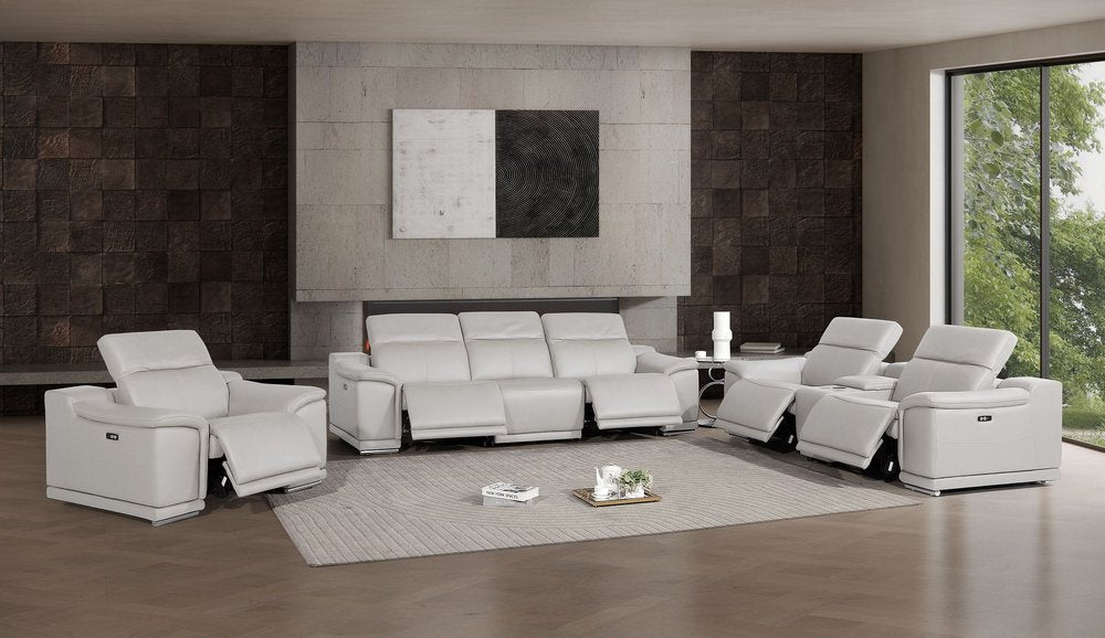Three Piece Ash Gray Genuine Leather Five Person Seating Set