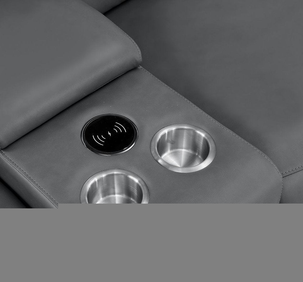 Three Piece Battleship Gray Genuine Leather Six Person Seating Set