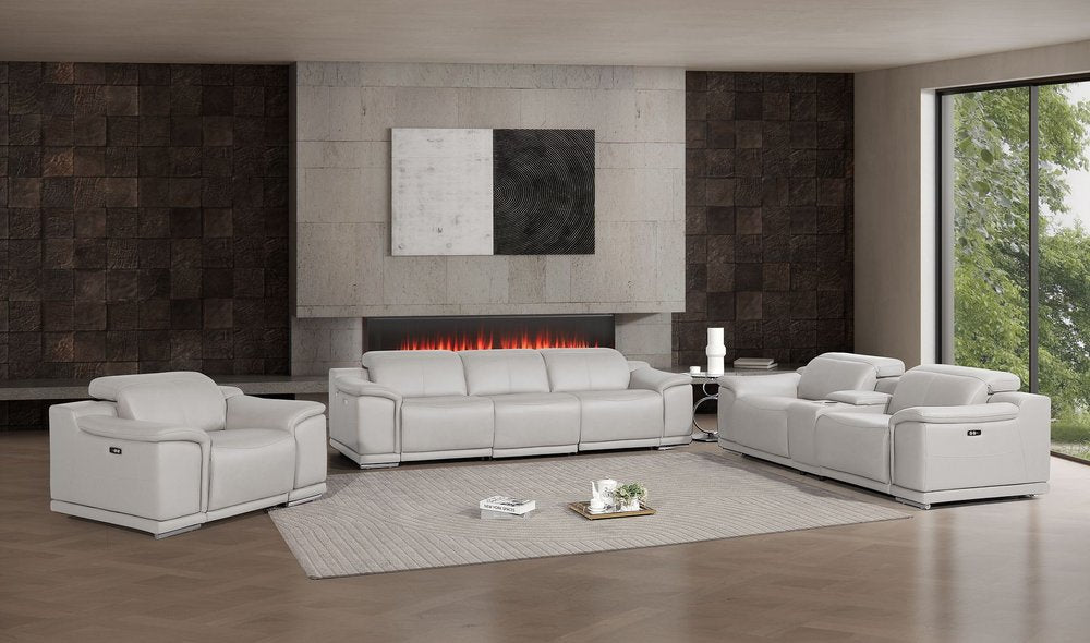Three Piece Ash Gray Genuine Leather Six Person Seating Set