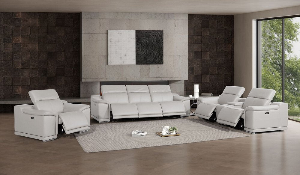 Three Piece Ash Gray Genuine Leather Six Person Seating Set