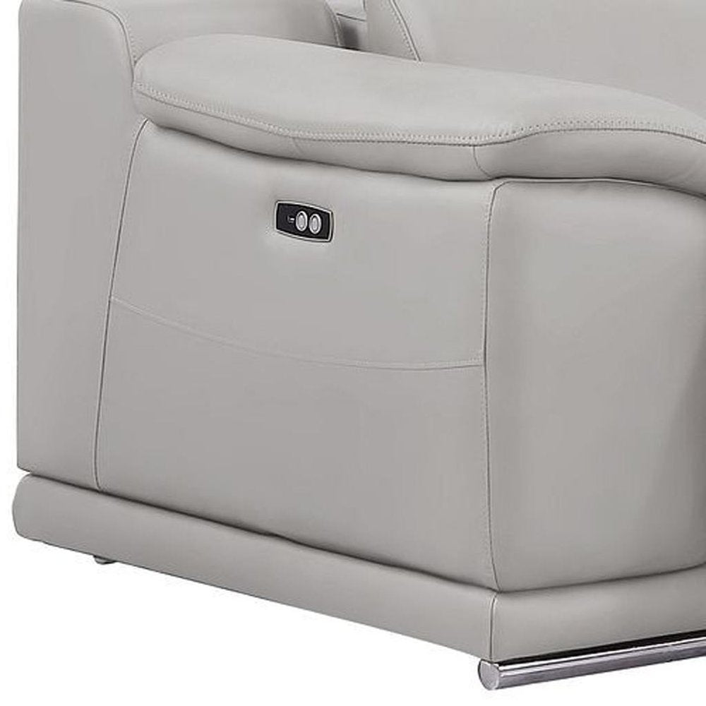 Three Piece Ash Gray Genuine Leather Six Person Seating Set