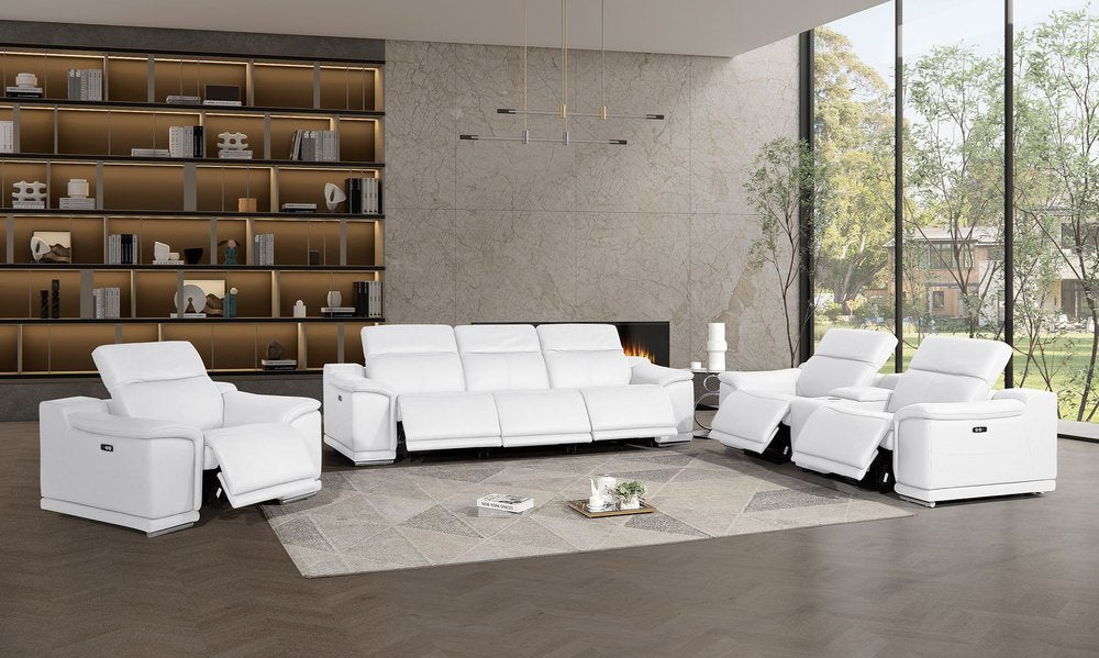 Three Piece White Genuine Leather Six Person Seating Set