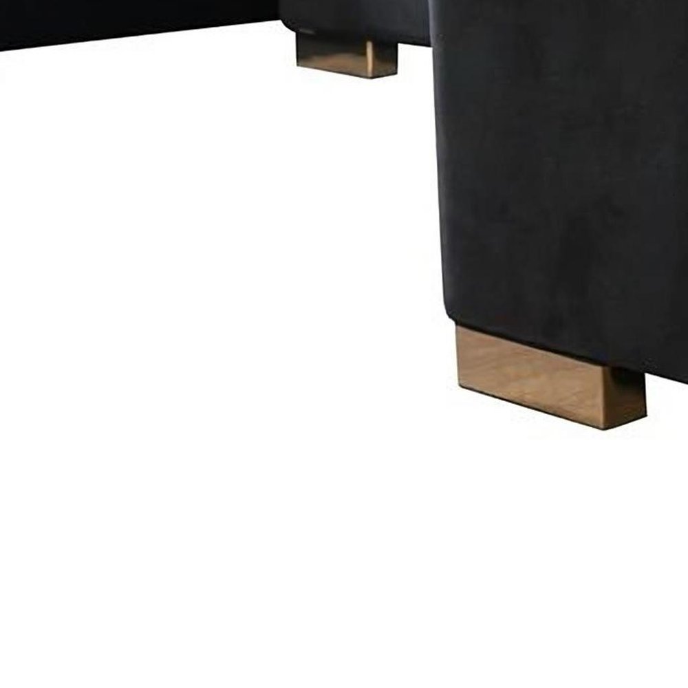 Black Velvet U Shaped Three Piece Sofa and Chaise Sectional With Toss Pillows