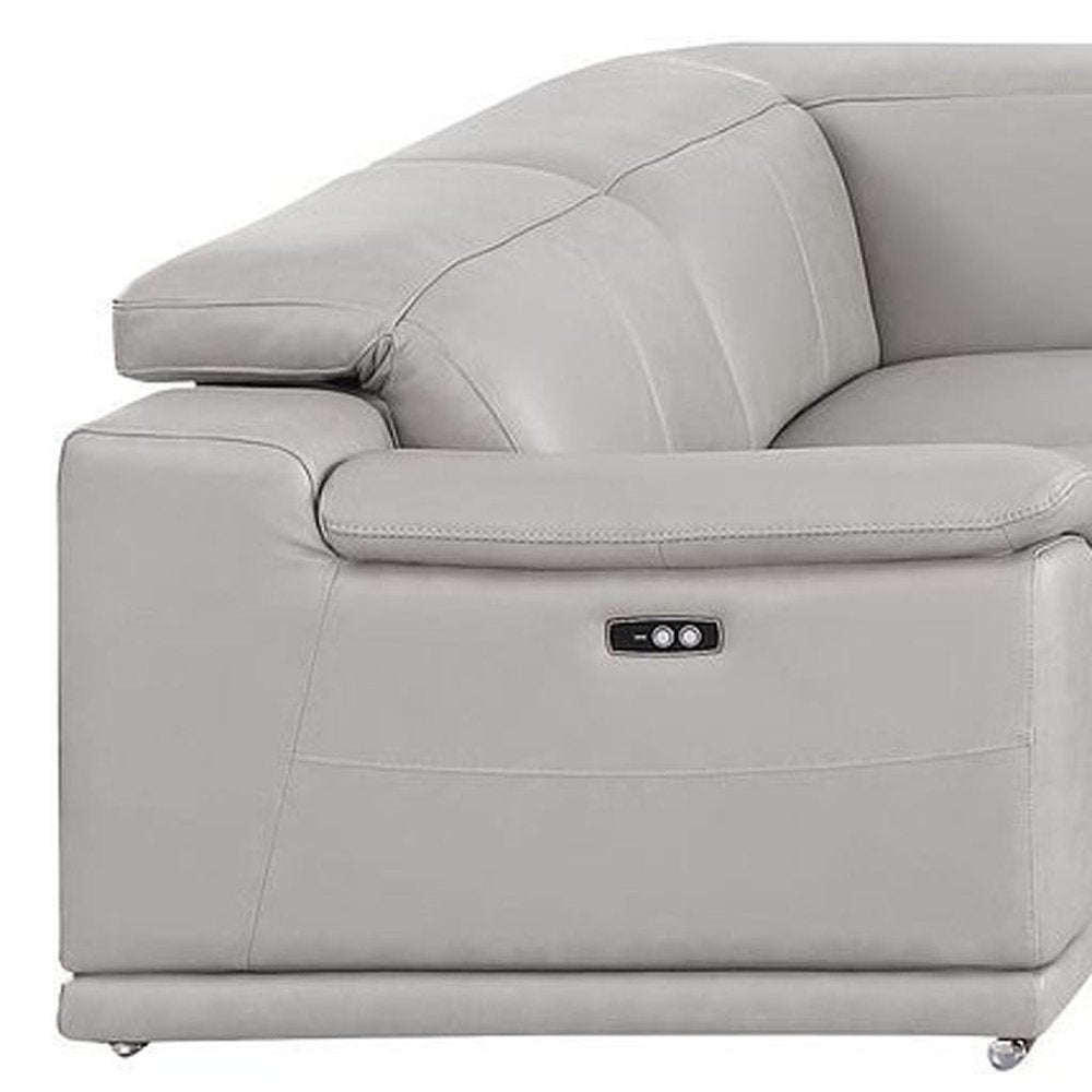 Ash Gray Leather Modular U Shaped Eight Piece Corner Sectional With Console