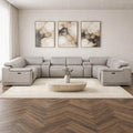 Ash Gray Leather Power Reclining U Shaped Eight Piece Corner Sectional With Console