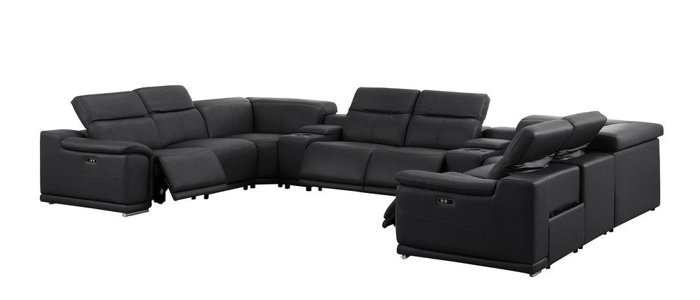 Black Leather Modular U Shaped Ten Piece Corner Sectional With Console