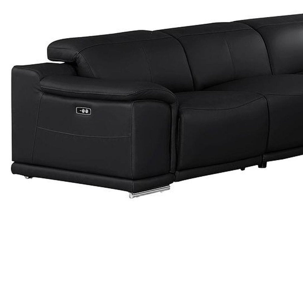 Black Leather Modular U Shaped Ten Piece Corner Sectional With Console