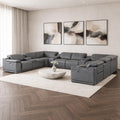 Battleship Gray Leather Modular U Shaped Twelve Piece Corner Sectional With Console