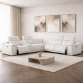White Leather Power Reclining L Shaped Six Piece Corner Sectional With Console