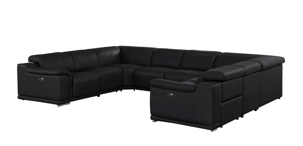 Black Leather Modular U Shaped Eight Piece Corner Sectional