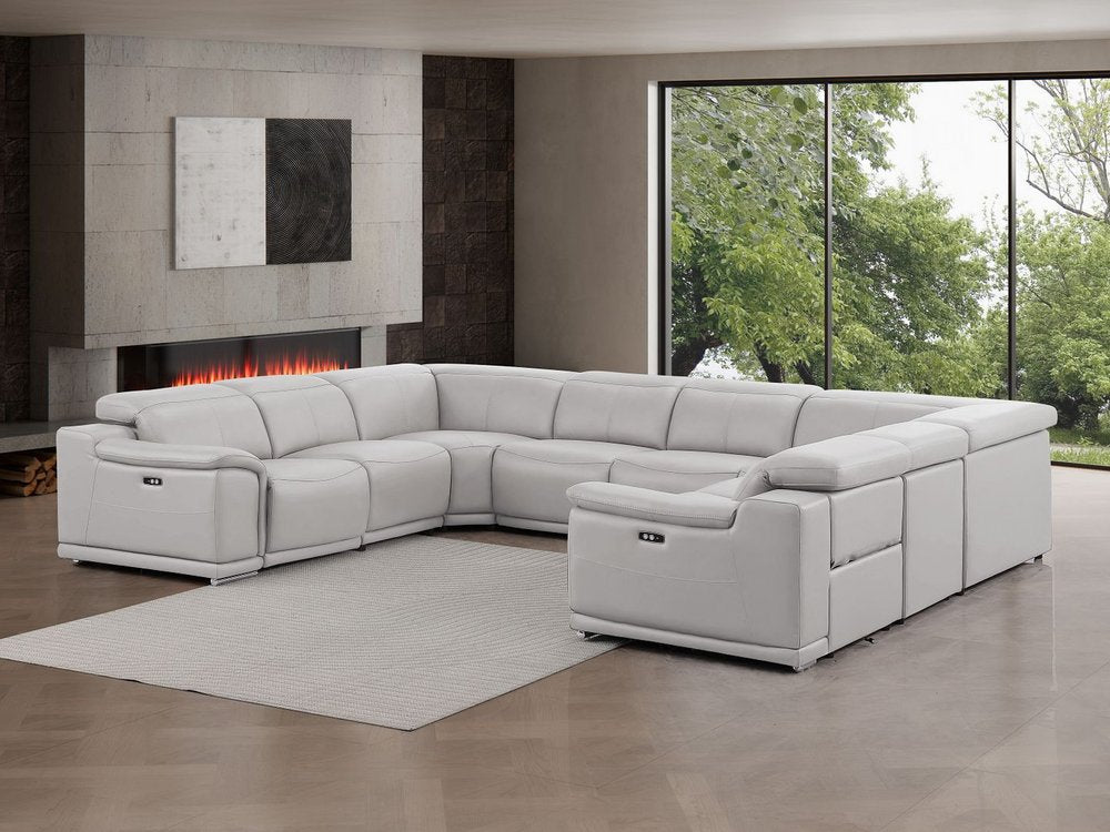 Ash Gray Leather Modular U Shaped Eight Piece Corner Sectional
