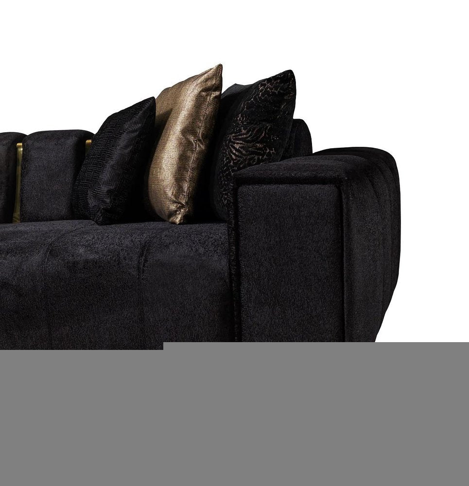 Black Velvet Modular Curved Two Piece Sectional With Toss Pillows