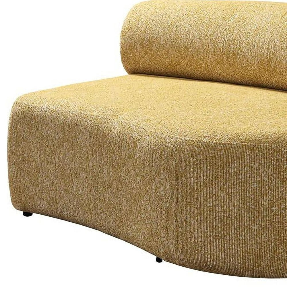 Mustard Boucle Modular Curved Three Piece Sectional With Toss Pillows