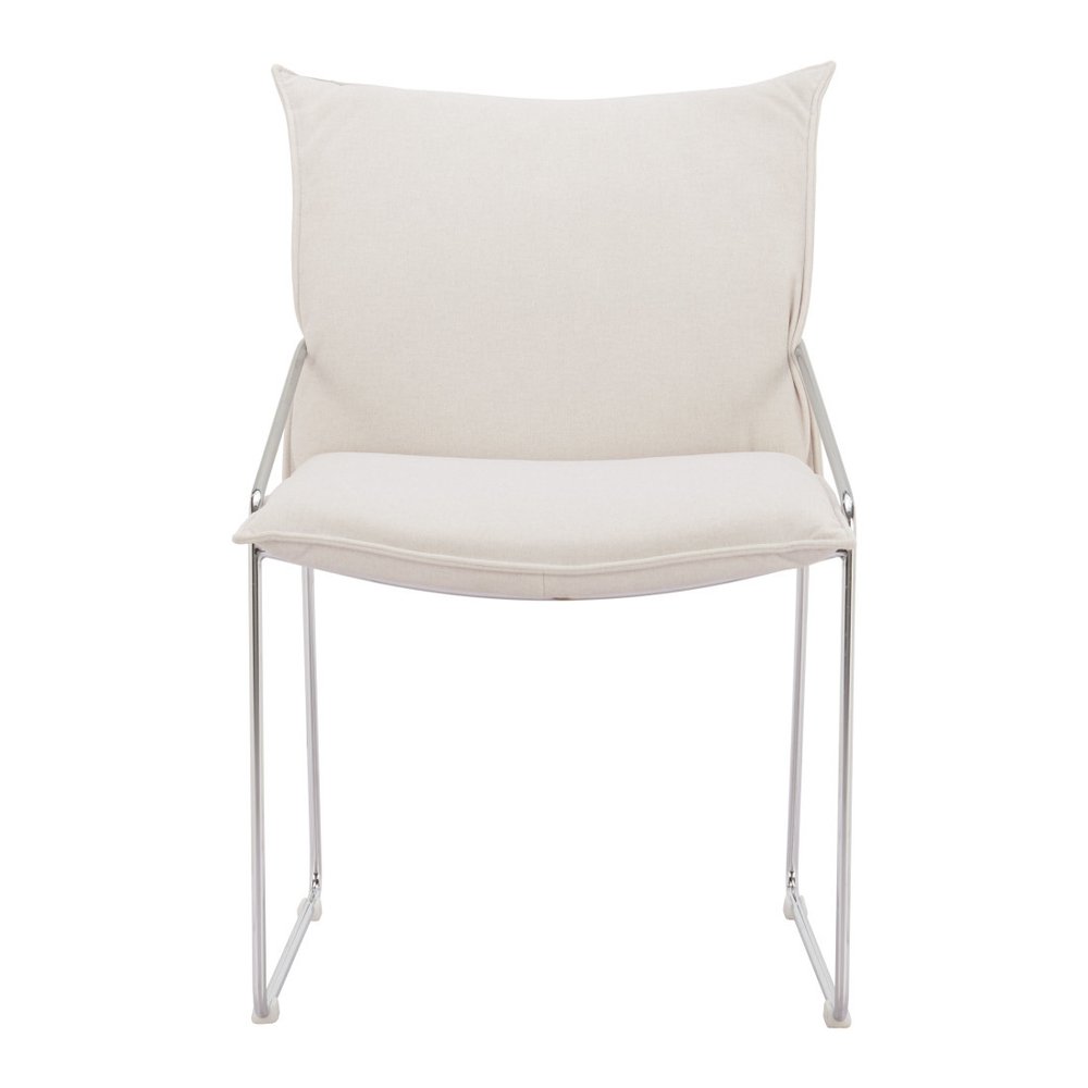 Set of Two White and Silver Upholstered Dining Arm Chairs